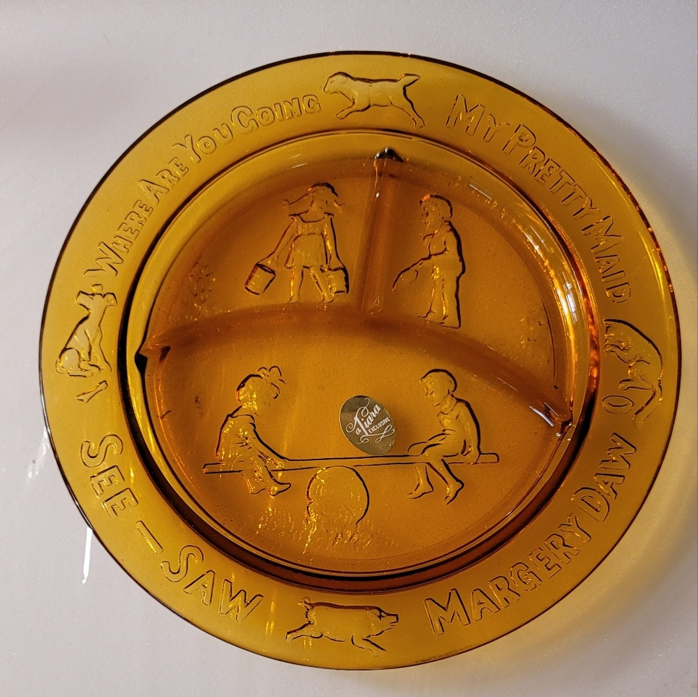 Vintage Tiara amber glass children plate, bowl and mug set. - Picture 1 of 6